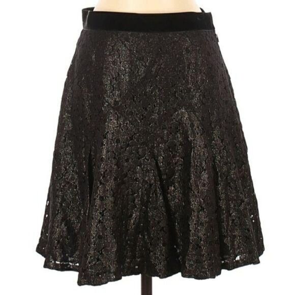 Anna Sui Goth Witchy Black Lace Skater Skirt Full Ribbon Gold Highlights Sz 4 - Picture 6 of 11